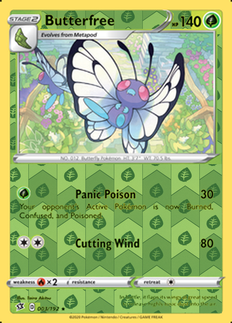 Butterfree 003/192, Rebel Clash, Reverse Holo finish, representative matte composite