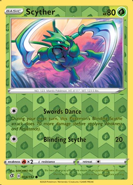 Scyther 004/192, Rebel Clash, Reverse Holo finish, representative matte composite