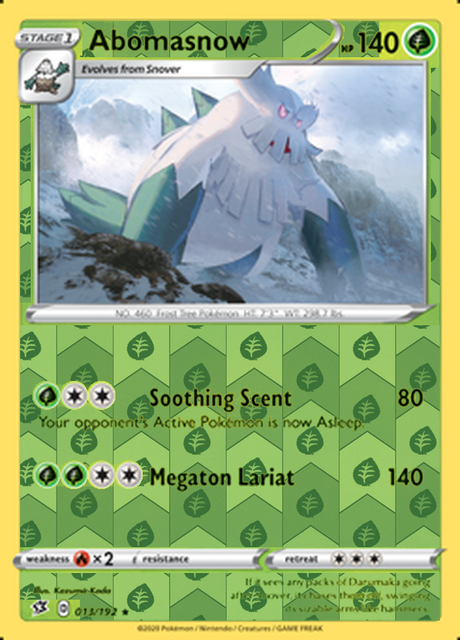 Abomasnow 013/192, Rebel Clash, Reverse Holo finish, representative matte composite
