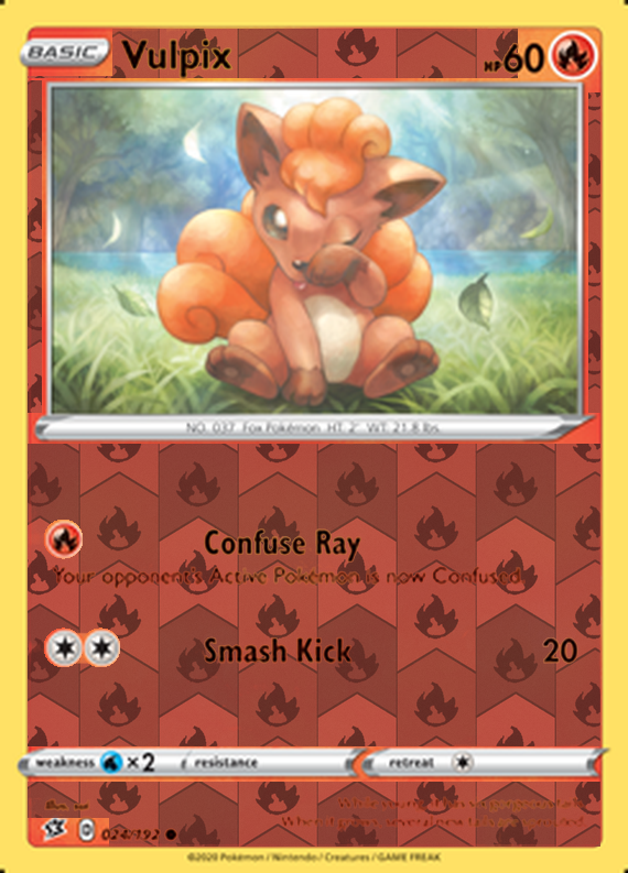Vulpix 024/192, Rebel Clash, Reverse Holo finish, representative matte composite