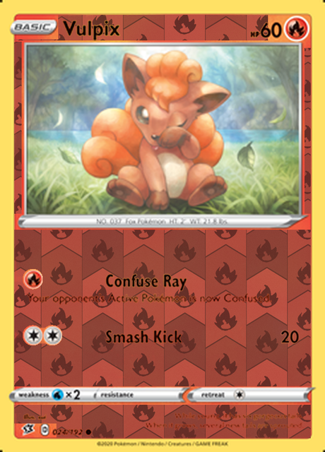 Vulpix 024/192, Rebel Clash, Reverse Holo finish, representative matte composite