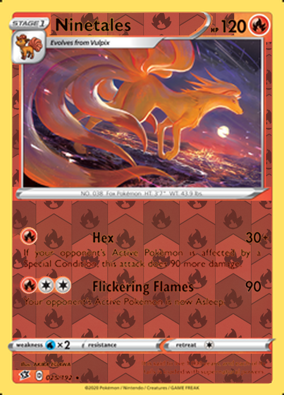 Ninetales 025/192, Rebel Clash, Reverse Holo finish, representative matte composite