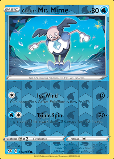 Galarian Mr. Mime 037/192, Rebel Clash, Reverse Holo finish, representative matte composite