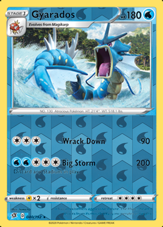 Gyarados 040/192, Rebel Clash, Reverse Holo finish, representative matte composite