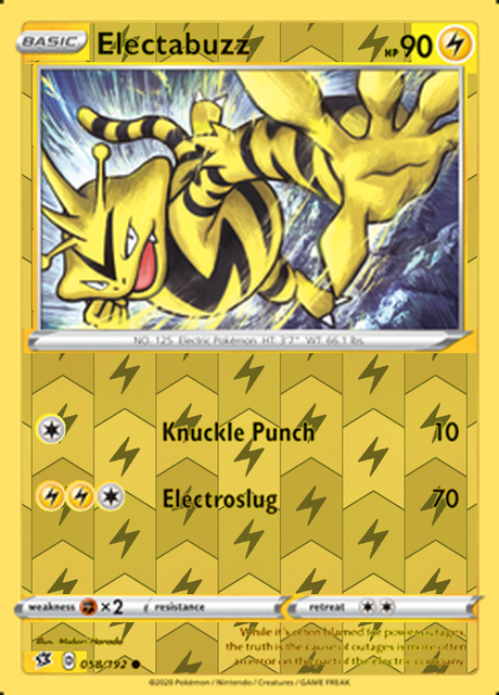 Electabuzz 058/192, Rebel Clash, Reverse Holo finish, representative matte composite