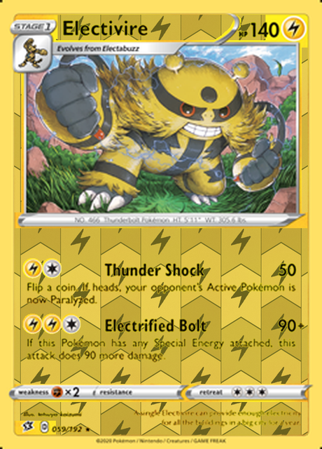 Electivire 059/192, Rebel Clash, Reverse Holo finish, representative matte composite