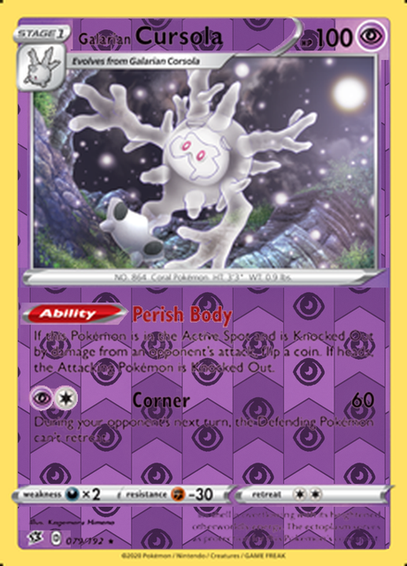 Galarian Cursola 079/192, Rebel Clash, Reverse Holo finish, representative matte composite