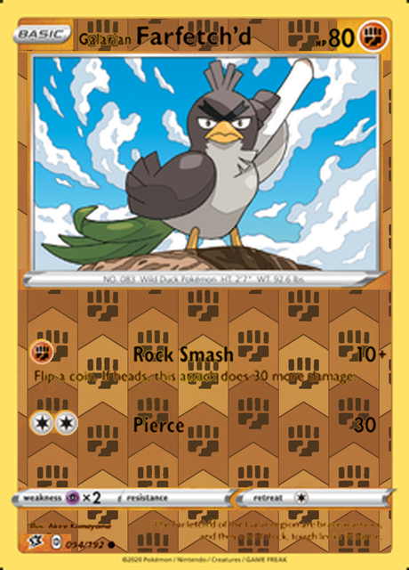 Galarian Farfetch'd 094/192, Rebel Clash, Reverse Holo finish, representative matte composite