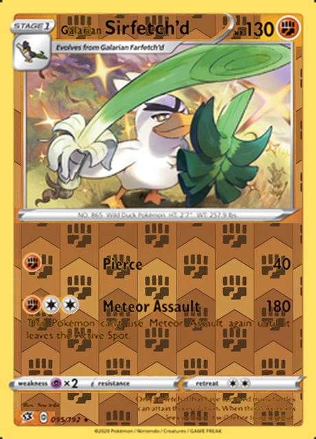 Galarian Sirfetch'd 095/192, Rebel Clash, Reverse Holo finish, representative matte composite