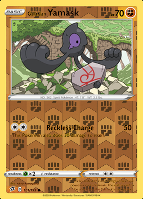 Galarian Yamask 101/192, Rebel Clash, Reverse Holo finish, representative matte composite