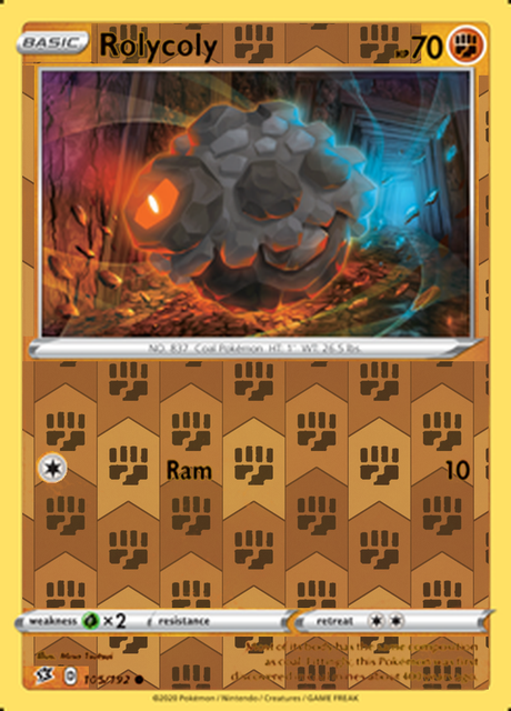 Rolycoly 105/192, Rebel Clash, Reverse Holo finish, representative matte composite