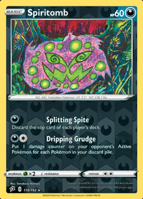 Spiritomb 116/192, Rebel Clash, Reverse Holo finish, representative matte composite
