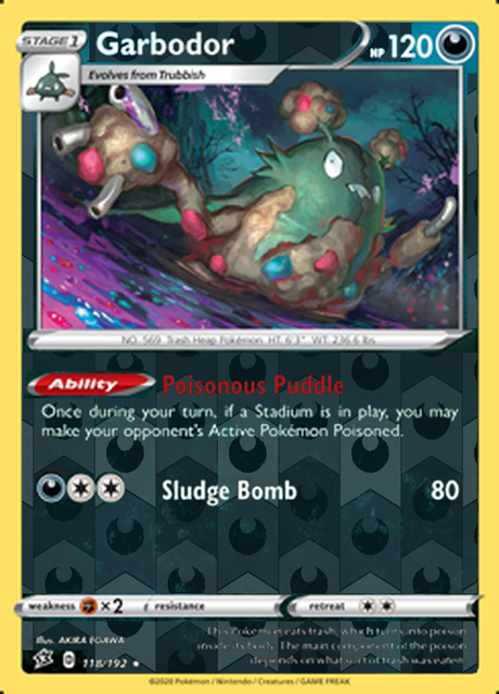 Garbodor 118/192, Rebel Clash, Reverse Holo finish, representative matte composite