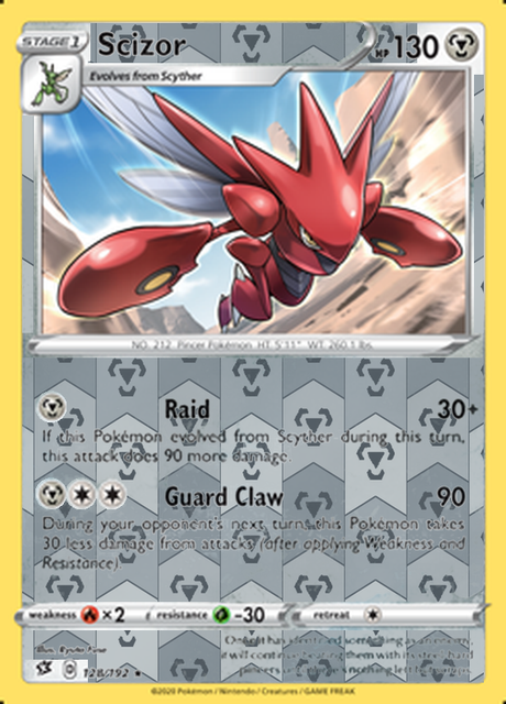 Scizor 128/192, Rebel Clash, Reverse Holo finish, representative matte composite