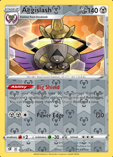 Aegislash 135/192, Rebel Clash, Reverse Holo finish, representative matte composite