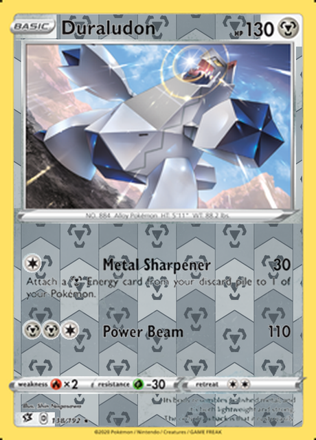 Duraludon 138/192, Rebel Clash, Reverse Holo finish, representative matte composite