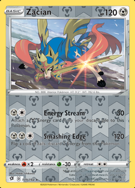 Zacian 139/192, Rebel Clash, Reverse Holo finish, representative matte composite