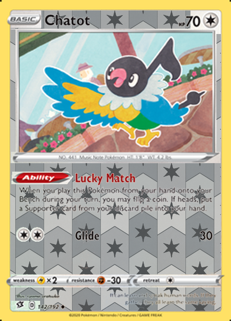 Chatot 142/192, Rebel Clash, Reverse Holo finish, representative matte composite