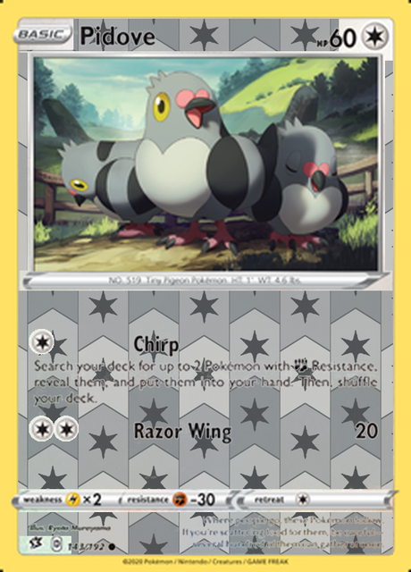 Pidove 143/192, Rebel Clash, Reverse Holo finish, representative matte composite