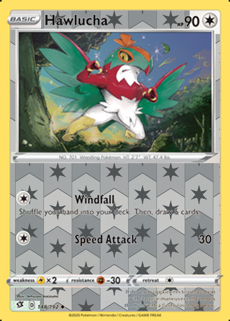 Hawlucha 148/192, Rebel Clash, Reverse Holo finish, representative matte composite