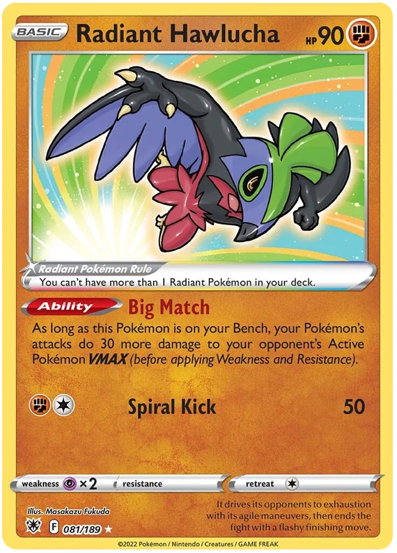 Radiant Hawlucha Astral Radiance Pokemon Card Singles 081/189