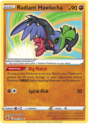 Radiant Hawlucha Astral Radiance Pokemon Card Singles 081/189