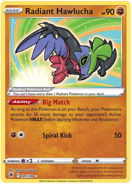 Radiant Hawlucha Astral Radiance Pokemon Card Singles 081/189