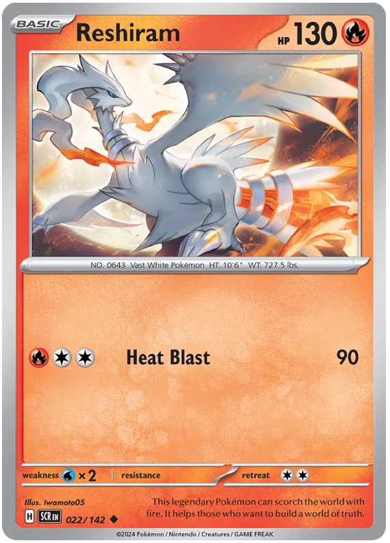 Reshiram Stellar Crown Pokemon Single Card 022/142