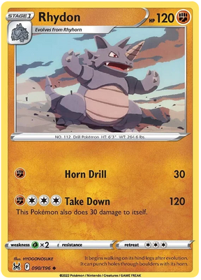Copy of Rhydon Lost Origin Pokemon Single Card 090/196