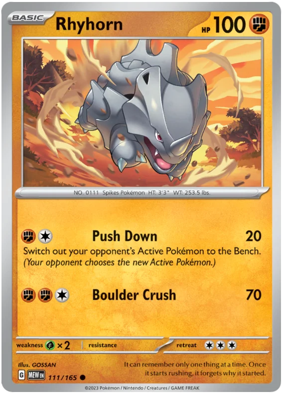 Rhyhorn 151 Single Pokemon Card