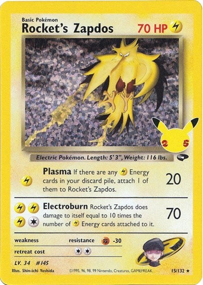 Rocket's Zapdos Celebrations Classic Collection Pokemon Card Single 15/132
