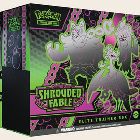 Pokémon Shrouded Fable Elite Trainer Box featuring Okidogi ex, Munkidori ex, Fezandipiti ex