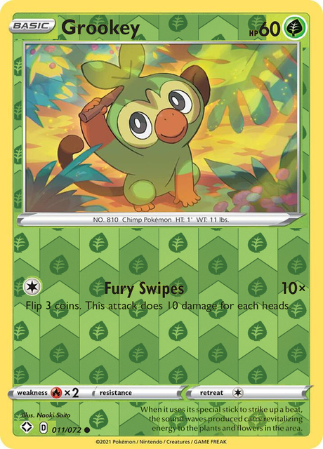 Grookey 011/072, Shining Fates, Reverse Holo finish, representative matte composite