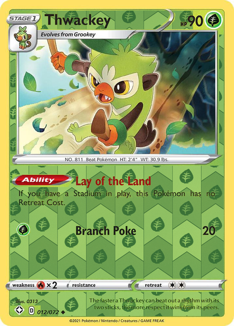 Thwackey 012/072, Shining Fates, Reverse Holo finish, representative matte composite