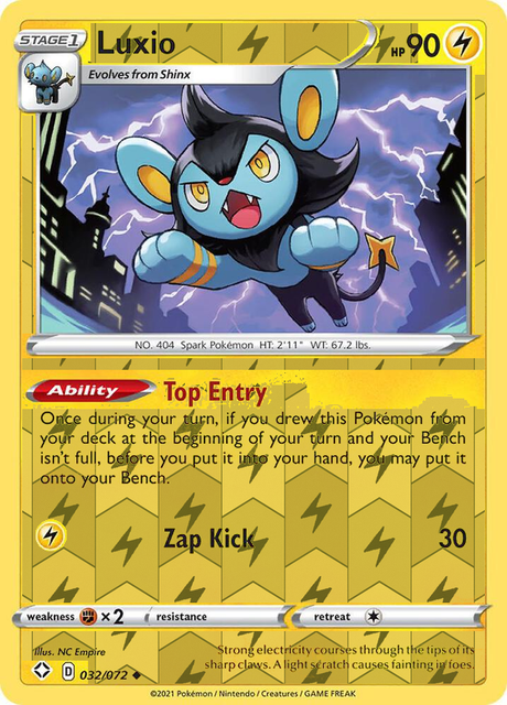 Luxio 032/072, Shining Fates, Reverse Holo finish, representative matte composite