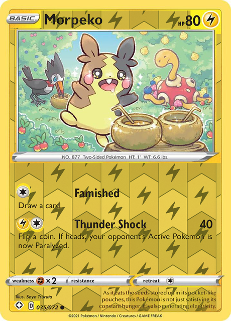 Morpeko (035) 035/072, Shining Fates, Reverse Holo finish, representative matte composite