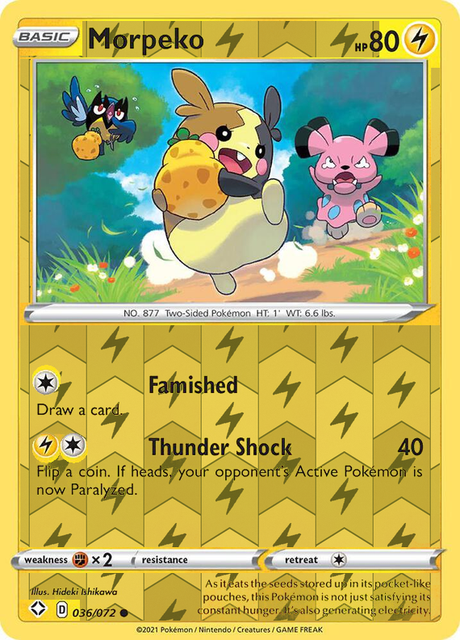 Morpeko (036) 036/072, Shining Fates, Reverse Holo finish, representative matte composite