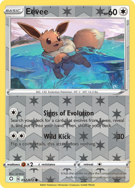 Eevee 052/072, Shining Fates, Reverse Holo finish, representative matte composite