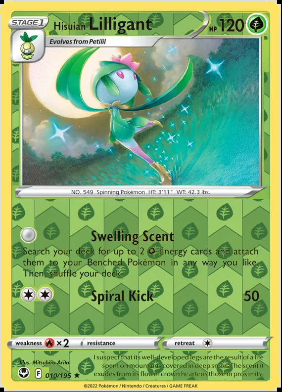 Hisuian Lilligant 010/195, Silver Tempest, Reverse Holo finish, representative matte composite