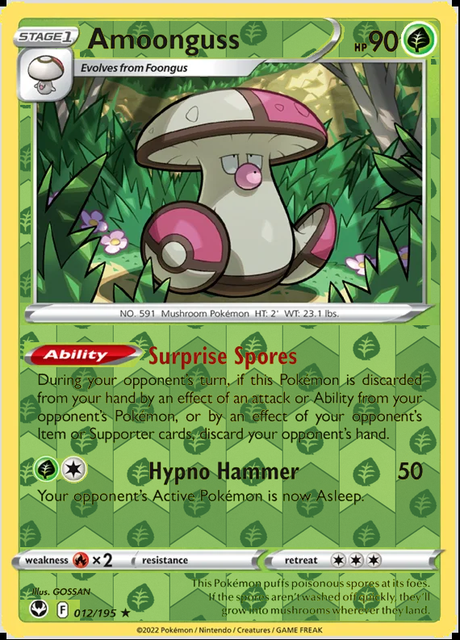 Amoonguss 012/195, Silver Tempest, Reverse Holo finish, representative matte composite