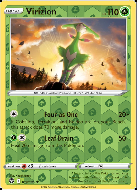 Virizion 014/195, Silver Tempest, Reverse Holo finish, representative matte composite