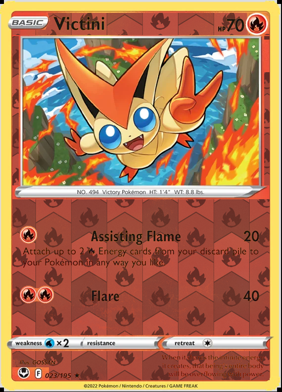 Victini 023/195, Silver Tempest, Reverse Holo finish, representative matte composite