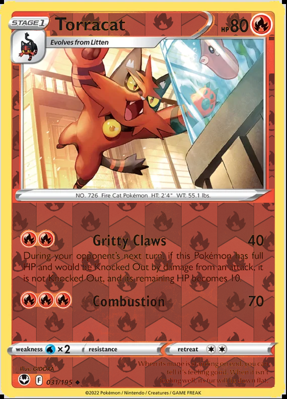 Torracat 031/195, Silver Tempest, Reverse Holo finish, representative matte composite