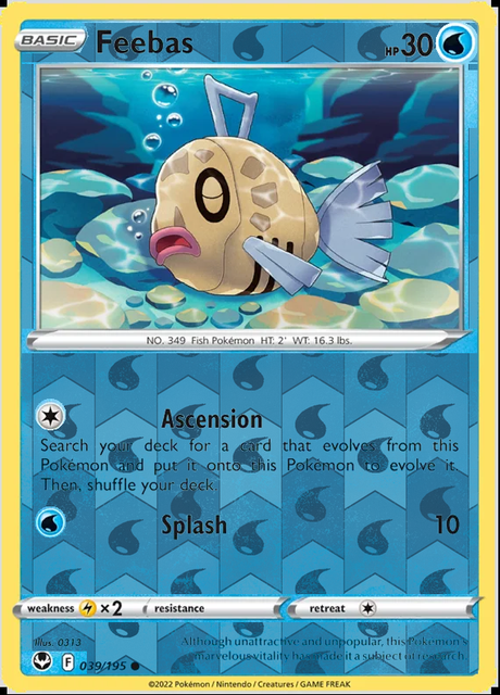 Feebas 039/195, Silver Tempest, Reverse Holo finish, representative matte composite