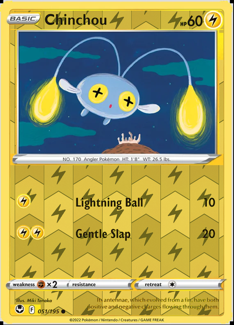 Chinchou 051/195, Silver Tempest, Reverse Holo finish, representative matte composite