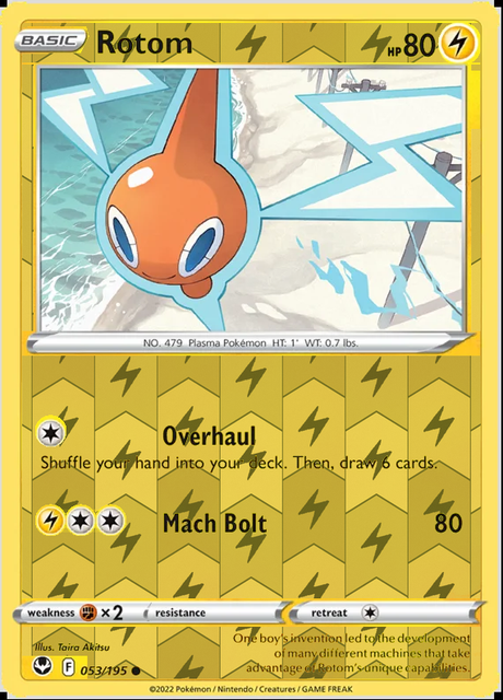 Rotom 053/195, Silver Tempest, Reverse Holo finish, representative matte composite