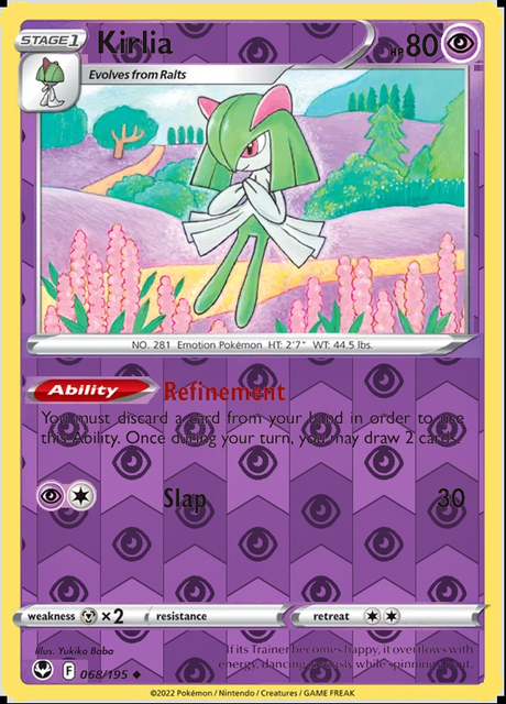Kirlia 068/195, Silver Tempest, Reverse Holo finish, representative matte composite