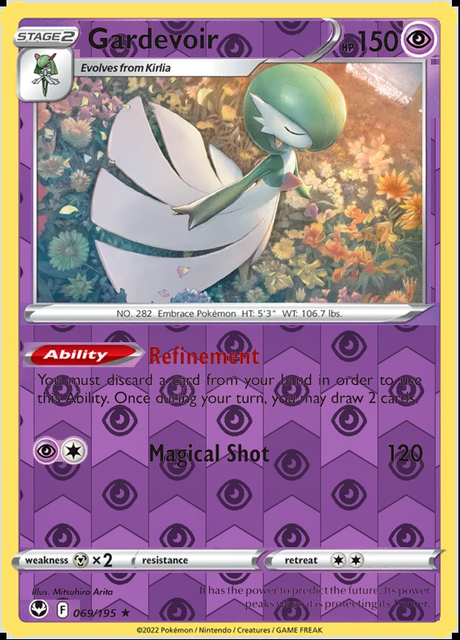 Gardevoir 069/195, Silver Tempest, Reverse Holo finish, representative matte composite