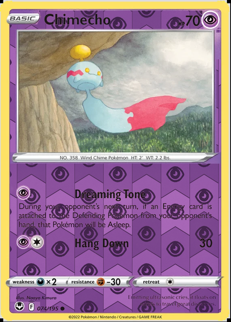 Chimecho 074/195, Silver Tempest, Reverse Holo finish, representative matte composite