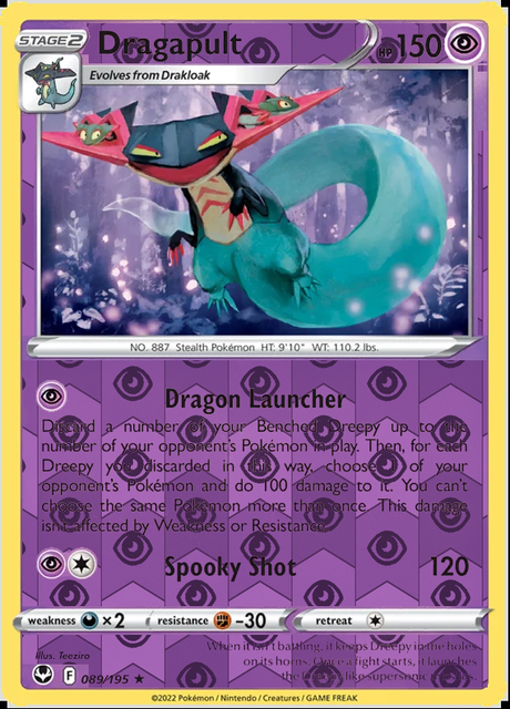 Dragapult 089/195, Silver Tempest, Reverse Holo finish, representative matte composite